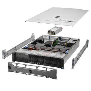 2U 16-Bay PowerEdge R730 2.5 quarter turn view with lid raised to show interior components, with 1 PSU, bezel, and rail kit