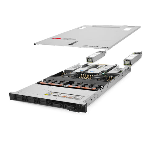 1U 8-Bay PowerEdge R650 2.5'' SAS \/ SATA quarter turn view with lid raised to show interior components, with 2 PSUs TM-650-SAP-062