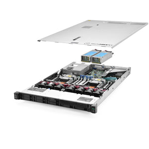 1U 8-Bay ProLiant DL360 G10 2.5'' quarter turn view with lid raised to show interior components, with 2 PSUs TM-SAP-360-10-001