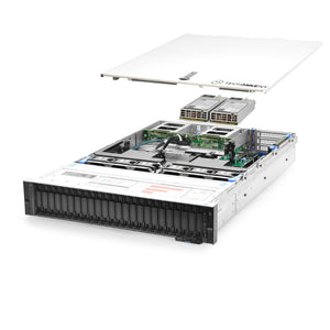 2U 24-Bay PowerEdge R740xd 12x 2.5'' NVMe quarter turn view with lid raised to show interior components, with 2 PSUs
