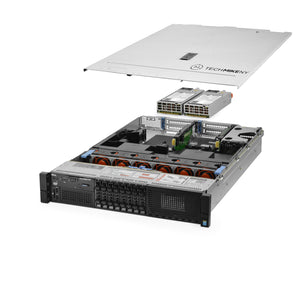 2U 8-Bay PowerEdge R730 2.5'' quarter turn view with lid raised to show interior components, with 2 PSUs TM-730-SAP-786