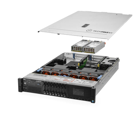 2U 8-Bay PowerEdge R730 2.5'' SAS \/ SATA quarter turn view with lid raised to show interior components, with 2 PSUs TM-SAP-730-256
