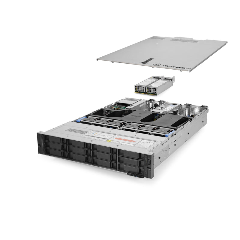 2U 12-Bay PowerEdge R750xs 3.5'' SAS \/ SATA quarter turn view with lid raised to show interior components, with 2 PSUs TM-750xs-SAP-071