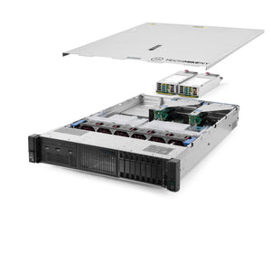 2U 8-Bay + 2x 2.5'' FlexBay ProLiant DL380 G10 2.5'' quarter turn view with lid raised to show interior components, with 2 PSUs