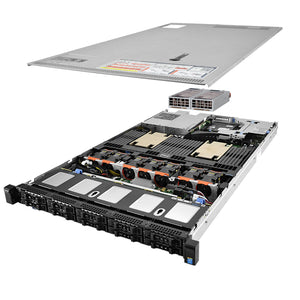 1U 10-Bay PowerEdge R630 2.5'' quarter turn view with lid raised to show interior components, with 2 PSUs DrHodges