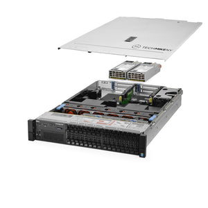 2U 16-Bay PowerEdge R730 2.5'' quarter turn view with lid raised to show interior components, with 2 PSUs