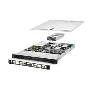 1U 10-Bay PowerEdge R440 2.5'' quarter turn view with lid raised to show interior components, with 2 PSUs and bezel TM-440-SAP-142