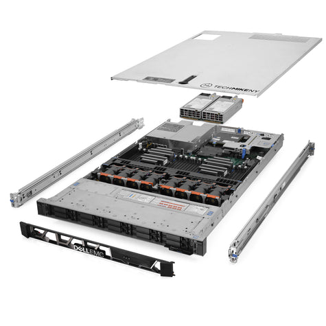 1U 10-Bay PowerEdge 8x 2.5'' NVMe quarter turn view with lid raised to show interior components,  TM-640-SAP-686