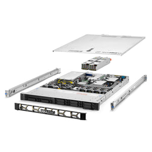 1U 8-Bay PowerEdge R440 2.5'' quarter turn view with lid raised to show interior components, with 2 PSUs, bezel, and rail kit TM-440-SAP-197