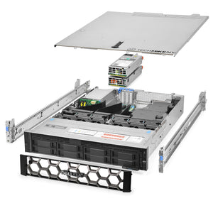2U 8-Bay PowerEdge R540 3.5'' SAS \/ SATA quarter turn view with lid raised to show interior components, with 2 PSUs, bezel, and rail kit HumbleTX