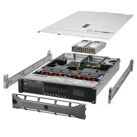 2U 8-Bay PowerEdge R730 2.5'' SAS \/ SATA quarter turn view with lid raised to show interior components, with 2 PSUs, bezel, and rail kit Backup-3