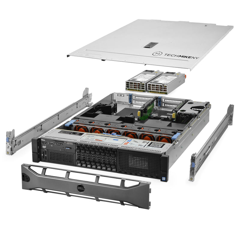 2U 8-Bay Precision 7910 8B 2.5'' SAS \/ SATA quarter turn view with lid raised to show interior components, with 2 PSUs, bezel, and rail kit MBN_GPU_WS_01