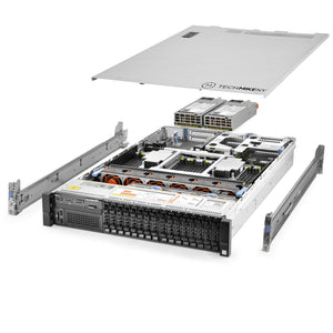 2U 16-Bay PowerEdge R830 2.5'' quarter turn view with lid raised to show interior components, with 2 PSUs and rail kit