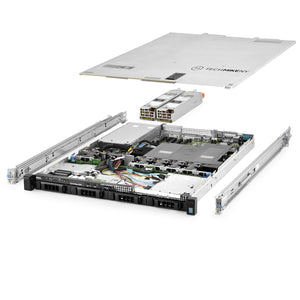 1U 4-Bay + 2x 2.5'' SATA SSD PowerEdge R430 3.5'' quarter turn view with lid raised to show interior components, with 2 PSUs and rail kit TM-430-SAP-633